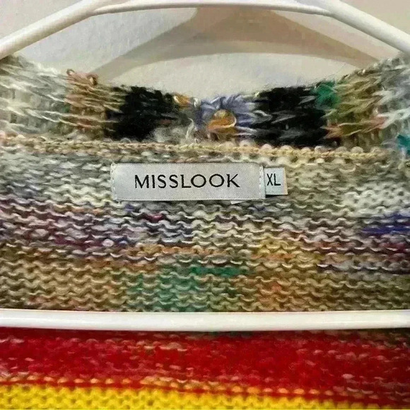 Misslook Women’s Open Front Stripe Multicolor Chunky Knit Cardigan Size XL - Picture 2 of 7